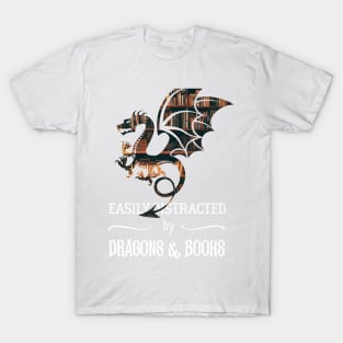 Easily Distracted By Dragons And Books Funny Gift T-Shirt